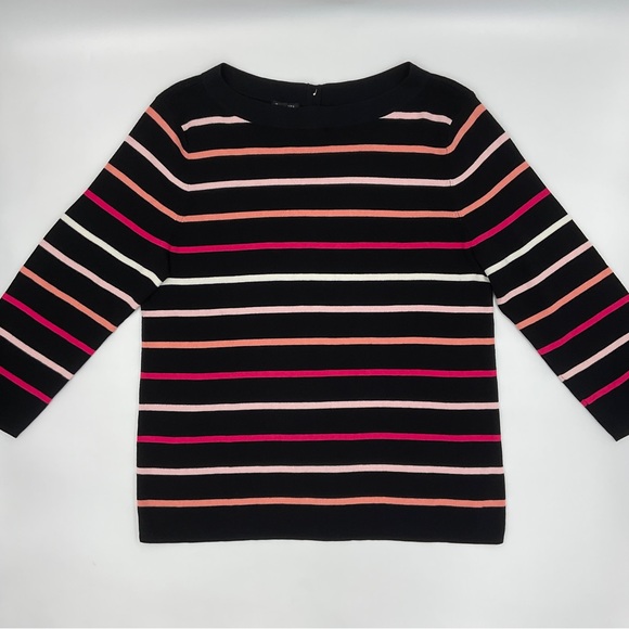 Talbots NWOT Striped Boat Neck Cotton Sweater Black Pink Button Back Detail XLP - Picture 11 of 16